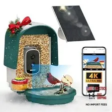 4K Ultra HD Smart Bird Feeder with Camera Solar Powered, Outdoor 160° Wide