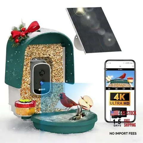 4K Ultra HD Smart Bird Feeder with Camera Solar Powered, Outdoor 160° Wide