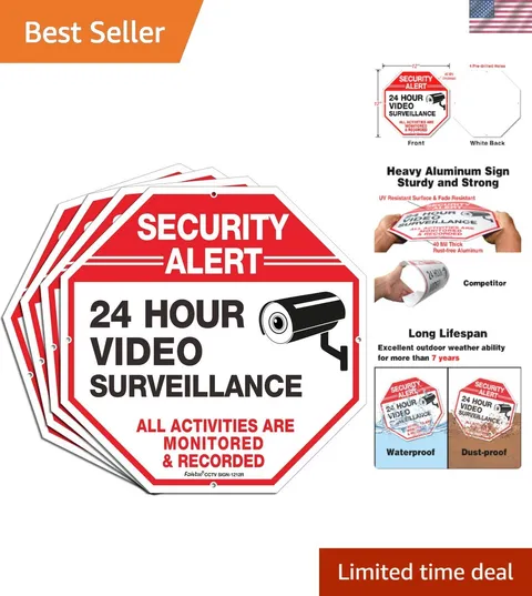 Video Surveillance Signs, Security Signs,Octagon 12 x12 Inches 40Mil Thick Al...