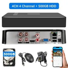 4 Channel H.265+ 1080P DVR with Hard Drive 500GB for Security Camera System