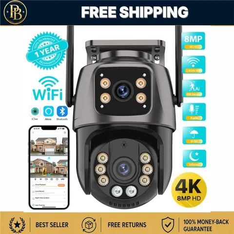 4K 8MP PTZ Wi-Fi Security Camera Dual Lens AI Tracking Outdoor IP66