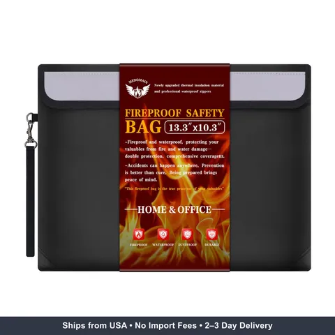 Fireproof Money Bag for Cash 13.3"x10.3", Fireproof Document Bag & Passport Hold