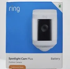 Ring - Spotlight Cam Plus Outdoor/Indoor Wireless 1080p Battery Camera - White