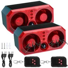 Solar Outdoor Motion Sensor Animal Deterrent Alarm 2 Pack with Remote