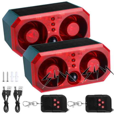 Solar Outdoor Motion Sensor Animal Deterrent Alarm 2 Pack with Remote