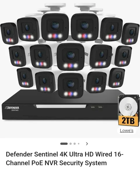 Defender Sentinel 4K Ultra HD 16-Channel PoE NVR Security with 15 Cameras -2T