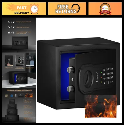 Fire Resistant Safe Box - Waterproof Bag & Sensor Light, 0.23 Cu Ft Digital Secu