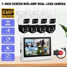 7'' Monitor NVR 6MP Wireless Home Security Camera System Solar Wifi IP Cameras