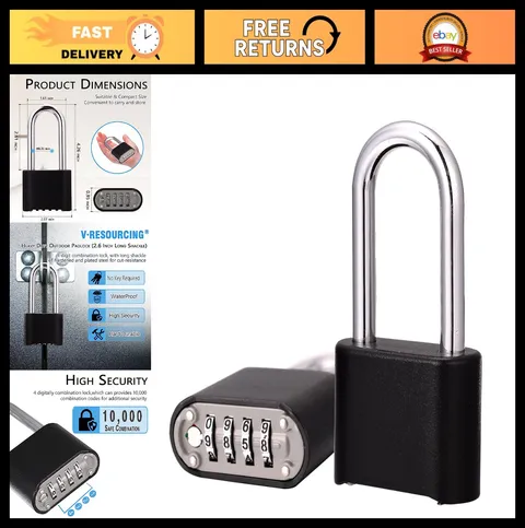 Heavy Duty 4 Digit Resettable Combination Lock - 2.5" Shackle, Outdoor Use, 2 Pa
