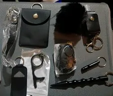 9 Pc Personal Safety Alarm Set Black Alarm Light, Key Chain, Tag, Whistle