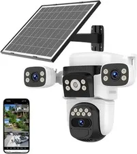 EVERSECU 2K Solar Triple Lens PTZ Security Camera, 360° View, Auto Tracking