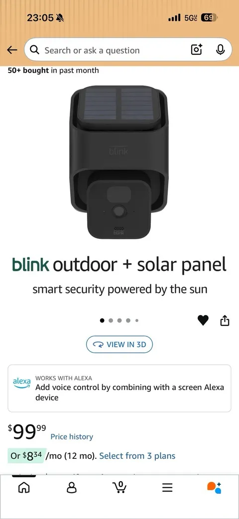 Blink Outdoor + Solar Panel 1080p Wireless Wi‑Fi Outdoor Camera Alexa Black