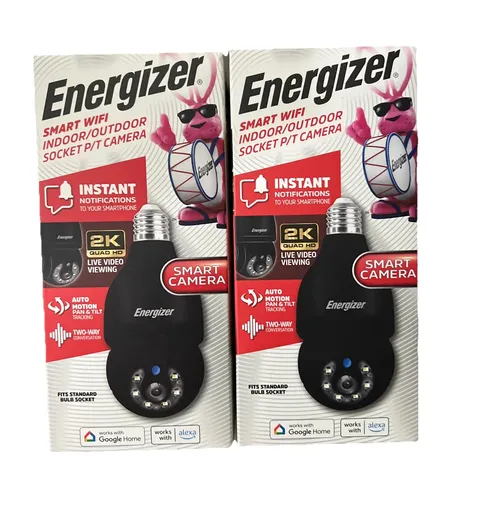 Energizer Smart WIFI Indoor/Outdoor Bulb Socket P/T Camera Bundle Of 2 Black
