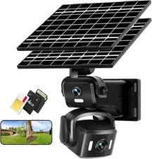 4G LTE Solar Security Camera Outdoor Dual Lens 4K PTZ Night Vision No WiFi 