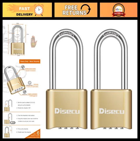 Heavy Duty 4-Digit Combination Lock, Waterproof Padlock for Gym, Locker, Gate -