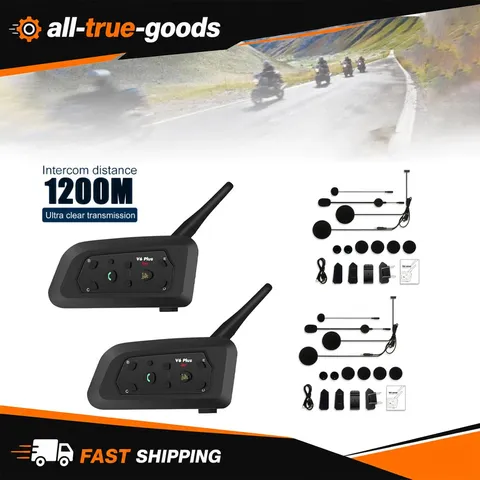 2x V6 Pro Motorcycle Helmet Intercom Bluetooth Headset 6 Riders 1200m Interphone