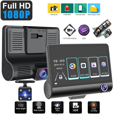 4''Camara Grabadora De Video Para Carro Auto Delantero/Trasero/Interior Dash Cam