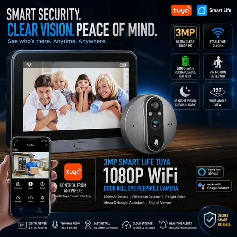 Video Peephole Digital Door Viewer Wi-Fi Motion Detection App Notification