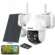Wireless Outdoor Security Camera 2K Solar 360° PTZ Night Vision Motion Detection
