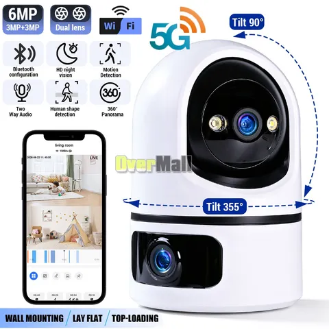 Wireless 5G&2.4G WiFi Security Camera 2K Dual Lens Smart Indoor Night Vision Cam