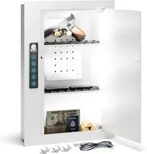 Lock B GRIMTRON VT04WE White Wall Safe Hidden Security Lock Box for Home Valuabl