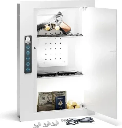 Lock B GRIMTRON VT04WE White Wall Safe Hidden Security Lock Box for Home Valuabl