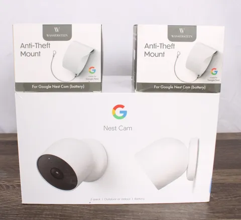 Google Nest Cam Battery 2-Pack Indoor/Outdoor + 2 Wasserstein Anti-Theft Mounts