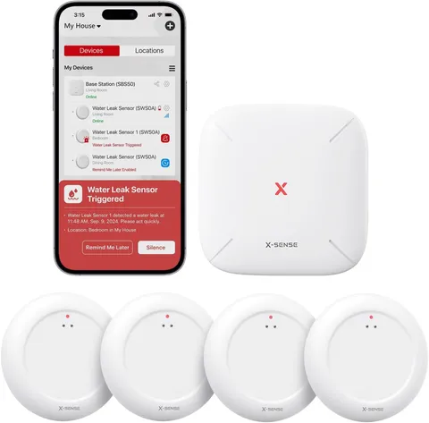 Water Leak Detector Kit Wi-Fi Alarm Sensor Base Station for Sinks Heaters
