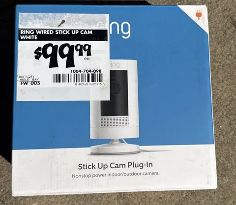 RING Stick Up Cam Plug-In, 1080p HD, Indoor / Outdoor - New Open Box