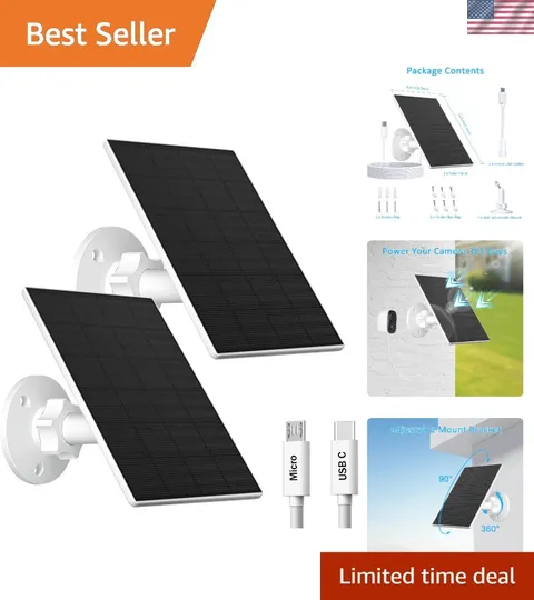 2W Solar Panel for Security Cameras -  Waterproof & Adjustable Mount, 2 Pack