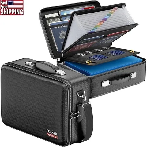 Fireproof Document Box W/ Lock Portable Multi-layer Organizer Important Files US