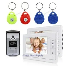 Wired Video Door Phone Intercom System RFID Keyfobs Vandal Proof 7" Monitor 1V2