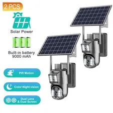 2pcs WIFI Solar 4MP Dual-Lens Wireless PTZ Security Camera Color Night Vision