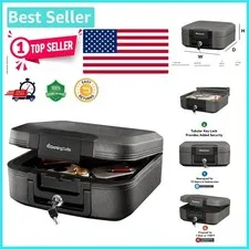 Portable Fireproof Safe with Key Lock & Carry Handle, 0.28ft³ - Dark Gray