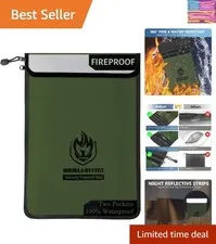 Upgraded Two Pockets Fireproof Document Bag 2000℉, 15”x 11”Waterproof Firepro...