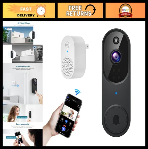 Wireless Wi-Fi Video Doorbell Camera, Two-Way Audio, AI Motion Detection, Night