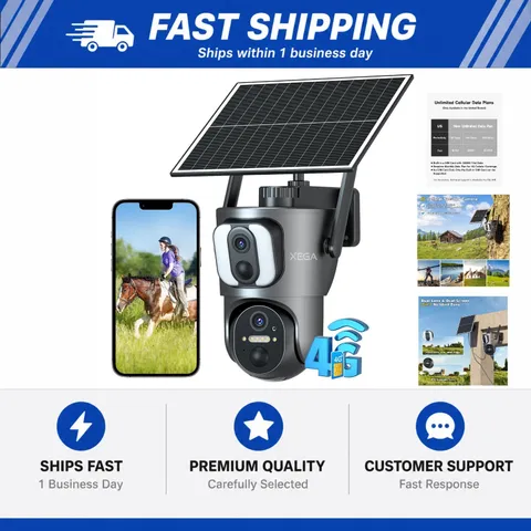 Xega Dual Lens 4G LTE Cellular Solar Security Camera with SIM Card,No WiFi