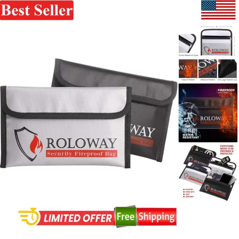 Fireproof Water Resistant Money Bag 5 x 8 Inch 2 Pack for Cash Passport Keys
