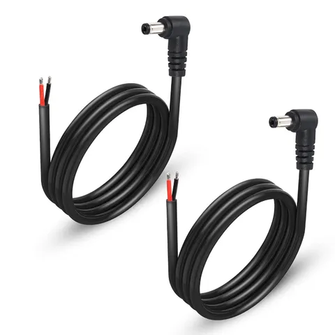 2 Pack 90 Degree DC Power Pigtails Cable, Right Angle DC 5.5mm x 2.5mm
