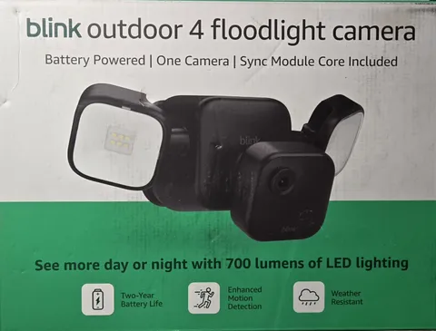 Blink Outdoor 4 Floodlight Camera w/ Sync Module Core Wireless Battery Powered. 