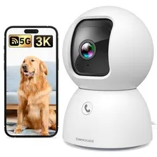 CINMOORE 5G Pet Camera Indoor with Phone App, 3K Cat Dog Cameras White
