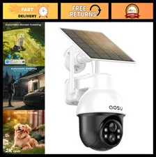 Wireless Solar Security Camera Outdoor, 2K Night Vision, PTZ, Human Tracking, 2-