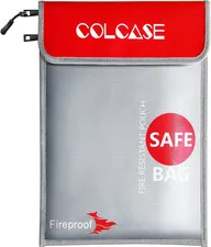 Fireproof Document Bag Upgraded 2 Pockets (2000 ℉) 15 x 11 Inches Silicone Coate
