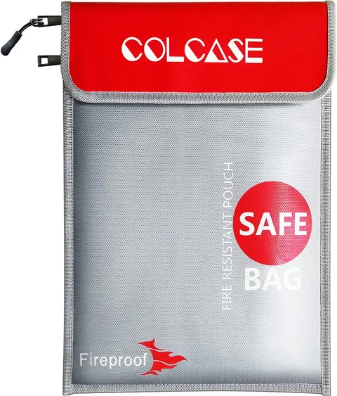 Fireproof Document Bag Upgraded 2 Pockets (2000 ℉) 15 x 11 Inches Silicone Coate