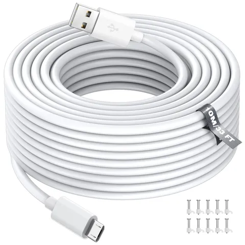 ASKUBSKU 10m/33FT Micro USB Power Extension Cable Compatible with Wyze White