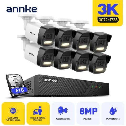 ANNKE 8MP 8CH NVR POE 5MP Audio Security IP Camera System 3K Outdoor Color Night