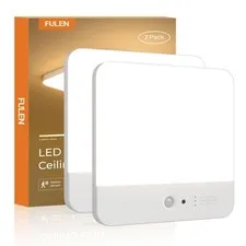 FULEN Motion Sensor Ceiling Light Fixture, Cordless Closet 2 Pack, White