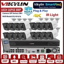 Vikylin SmartFind 16CH 16POE NVR Kits 8MP POE IP Camera IR Light 2-way Audio Lot