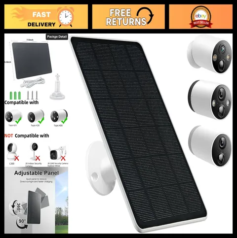5W Solar Panel Charger for Outdoor Security Camera, Waterproof 9.4ft Cable, 360°