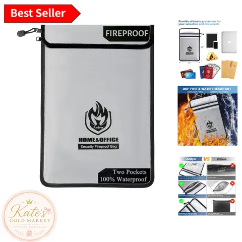 Portable Fireproof Money Bag 2000℉ - Waterproof Zippered Storage for Documents